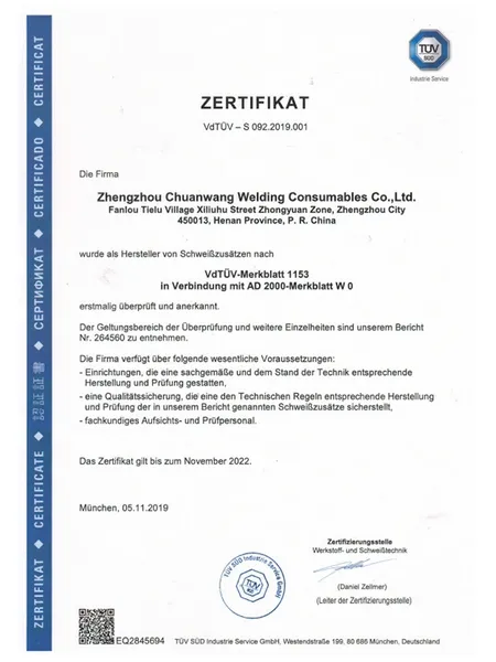 Aluminium welding wire certifications for pressure vessels