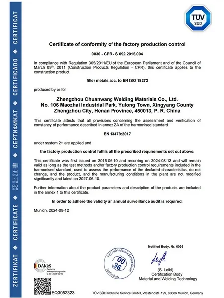 Aluminium welding wire certifications for pressure vessels