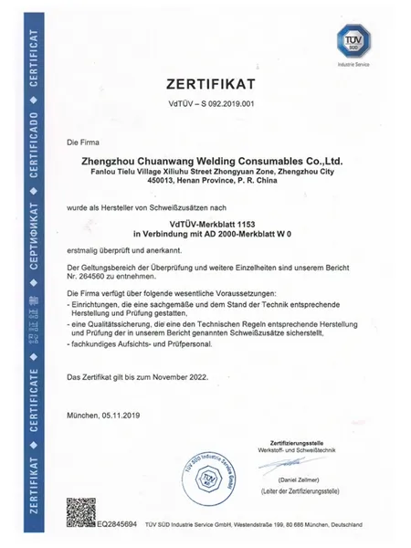 Aluminium pressure vessel welding wire certifications
